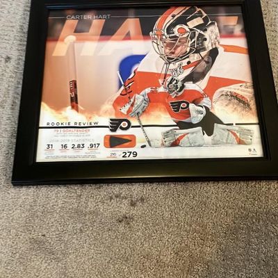 Carter Hart Flyers Rookie Review Framed Collectible - Game-Used Puck! Ltd Ed #25/279 w/ COA