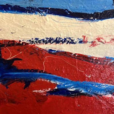 John Gwinn Original Acrylic - 'Red River Blue Sky' (Bold Abstract Landscape, Numbered 192)