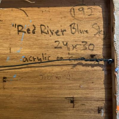 John Gwinn Original Acrylic - 'Red River Blue Sky' (Bold Abstract Landscape, Numbered 192)