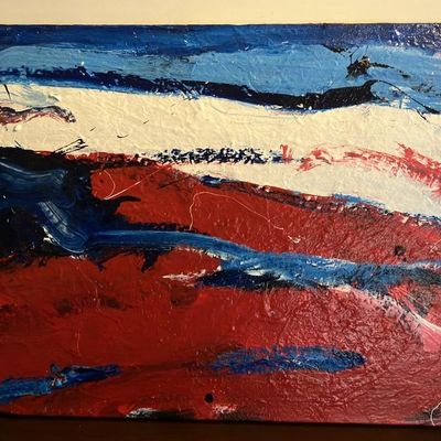 John Gwinn Original Acrylic - 'Red River Blue Sky' (Bold Abstract Landscape, Numbered 192)
