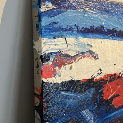 John Gwinn Original Acrylic - 'Red River Blue Sky' (Bold Abstract Landscape, Numbered 192)