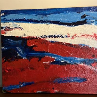 John Gwinn Original Acrylic - 'Red River Blue Sky' (Bold Abstract Landscape, Numbered 192)