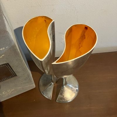 Vintage Lenox Kirk Stieff Collection Wedding Promises Interlocking Heart Silver-Plated Champagne Goblets Pair w/ Original Box