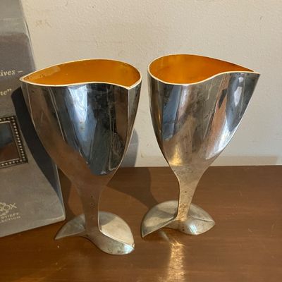 Vintage Lenox Kirk Stieff Collection Wedding Promises Interlocking Heart Silver-Plated Champagne Goblets Pair w/ Original Box