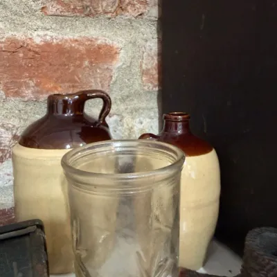 Sale Photo Thumbnail #19: Antique stoneware jugs and pressed glass jar