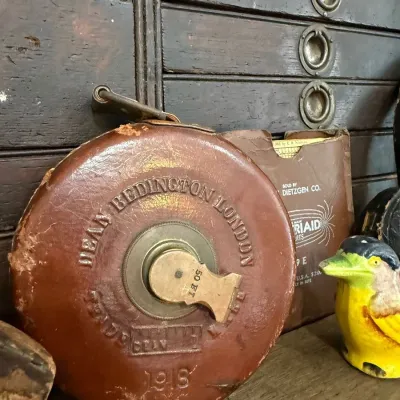 Sale Photo Thumbnail #22: Dean Bedington London leather cased 50 ft tape measure dated 1918