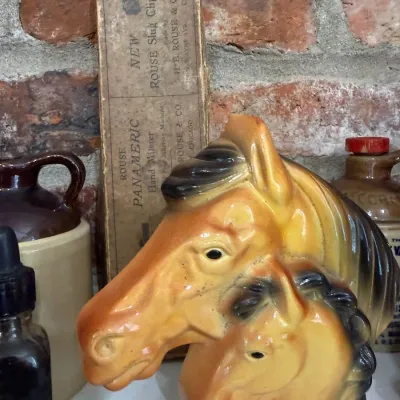 Sale Photo Thumbnail #27: Vintage ceramic double horse head planter