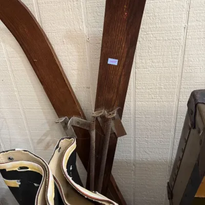 Sale Photo Thumbnail #34: Antique wooden snow skis with leather bindings