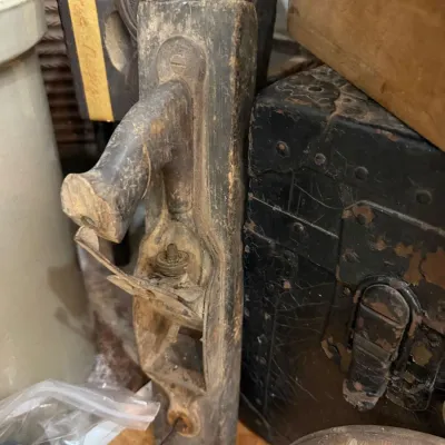Sale Photo Thumbnail #40: Antique wood bottom transitional hand plane with cast iron sad iron