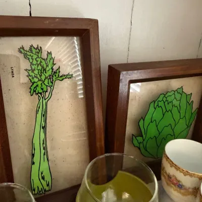 Sale Photo Thumbnail #98: Framed vegetable art prints, celery and artichoke