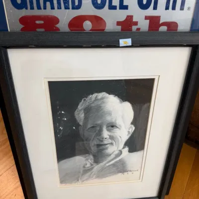 Sale Photo Thumbnail #145: Framed signed charcoal portrait drawing