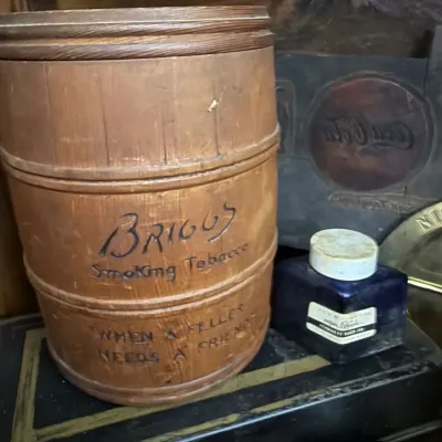 Sale Photo Thumbnail #150: Briggs Smoking Tobacco wooden advertising barrel
