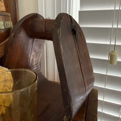 Sale Photo Thumbnail #157: Primitive wooden stool with carved handle