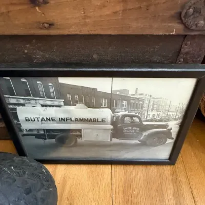 Sale Photo Thumbnail #169: Framed photo of vintage butane tanker truck