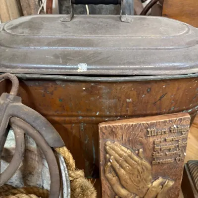 Sale Photo Thumbnail #183: Antique copper wash boiler with lid
