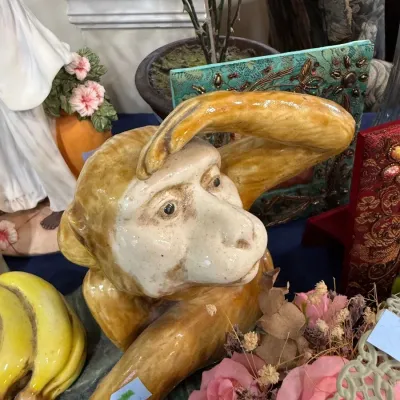 Sale Photo Thumbnail #216: Majolica style monkey with bananas figurine