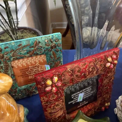 Sale Photo Thumbnail #217: Pair of beaded embroidered picture frames