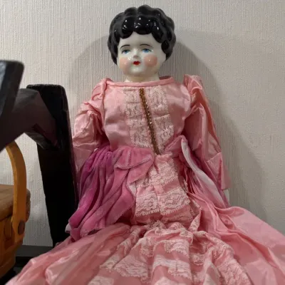 Sale Photo Thumbnail #238: Antique china head doll in pink dress