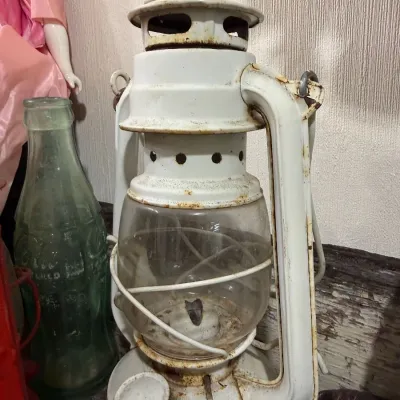 Sale Photo Thumbnail #240: Vintage white kerosene barn lantern