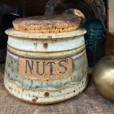 Sale Photo Thumbnail #254: Studio pottery stoneware NUTS canister with cork lid