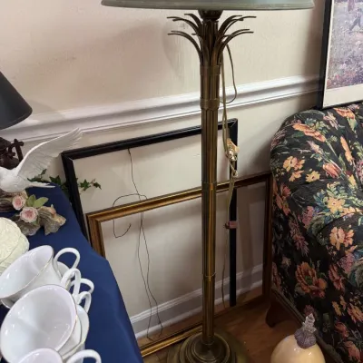 Sale Photo Thumbnail #313: Brass palm frond floor lamp with gilt frames