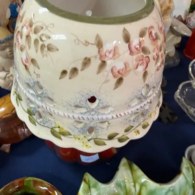 Sale Photo Thumbnail #338: Hand painted ceramic lamp shade with roses
