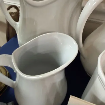 Sale Photo Thumbnail #343: Group of white ironstone pitchers