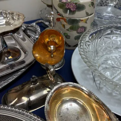 Sale Photo Thumbnail #425: Silverplate covered dish and cut glass bowl