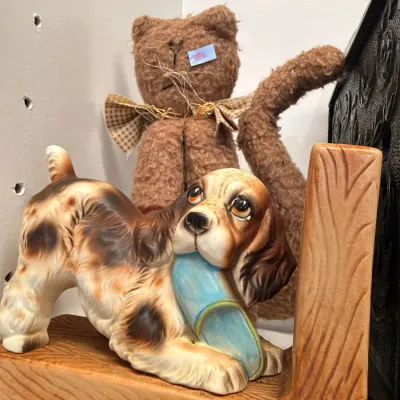 Sale Photo Thumbnail #511: Cocker spaniel bookend with plush teddy bear