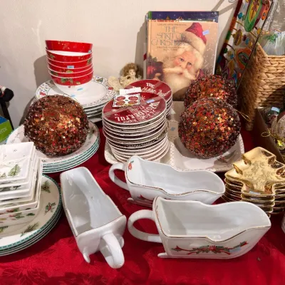 Sale Photo Thumbnail #547: Christmas china with porcelain sleigh servers
