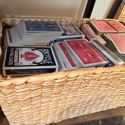 Sale Photo Thumbnail #568: Basket of Bicycle playing card decks