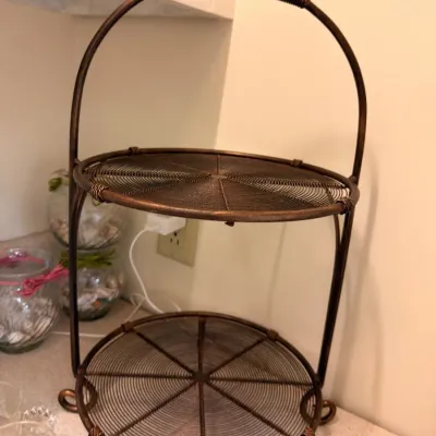 Sale Photo Thumbnail #593: Two-tier metal wire serving stand