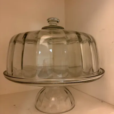 Sale Photo Thumbnail #597: Glass pedestal cake stand with dome