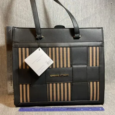 Adrienne Vittadini Black Striped Tote Bag