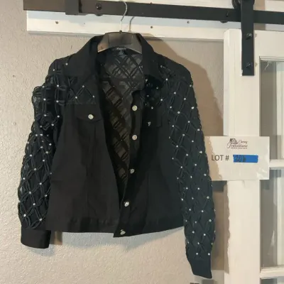 XS Rhinestone Black Mesh Long Sleeve Blouse
