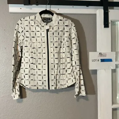 Dakota West White Leather Short Stud Coat Mesh Laser Cut Out Floral Jacket XS