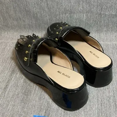 All Black Kiltie Stud Mules US 6