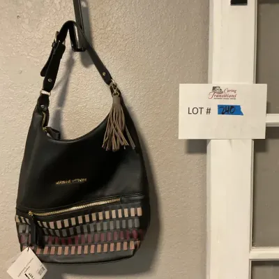 Adrienne Vittadini Striped Black Tote Bag