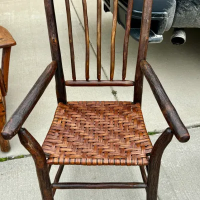 Old Hickory Style Rustic Hickory & Woven Splint Armchair