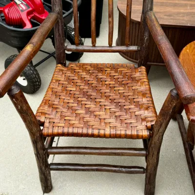 Old Hickory Style Rustic Hickory & Woven Splint Armchair