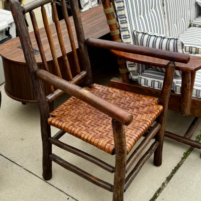 Old Hickory Style Rustic Hickory & Woven Splint Armchair