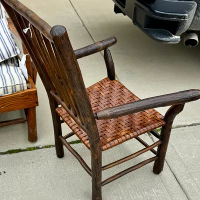 Old Hickory Style Rustic Hickory & Woven Splint Armchair