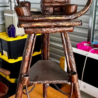 Vintage Adirondack Style Rustic Log Cabin Plant Stand
