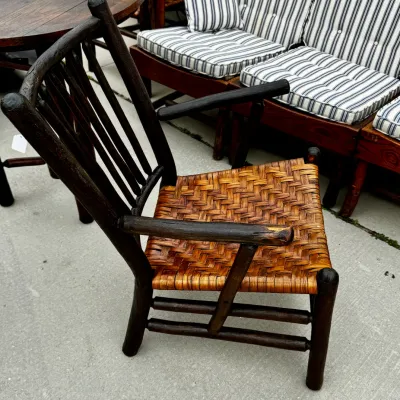 Old Hickory Style Rustic Hickory & Woven Splint Armchair