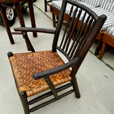 Old Hickory Style Rustic Hickory & Woven Splint Armchair