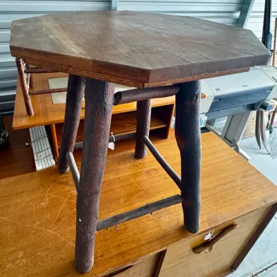 Rustic hickory log side table / cabin or lodge