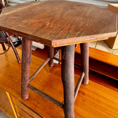 Rustic hickory log side table / cabin or lodge