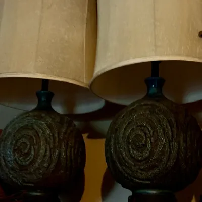 Vintage Mid-Century Marcello Fantoni Brutalist Ceramic Table Lamps - Pair