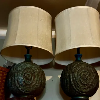 Vintage Mid-Century Marcello Fantoni Brutalist Ceramic Table Lamps - Pair