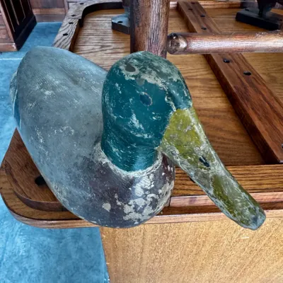 Vintage hand-carved, hand-painted wooden mallard duck decoy